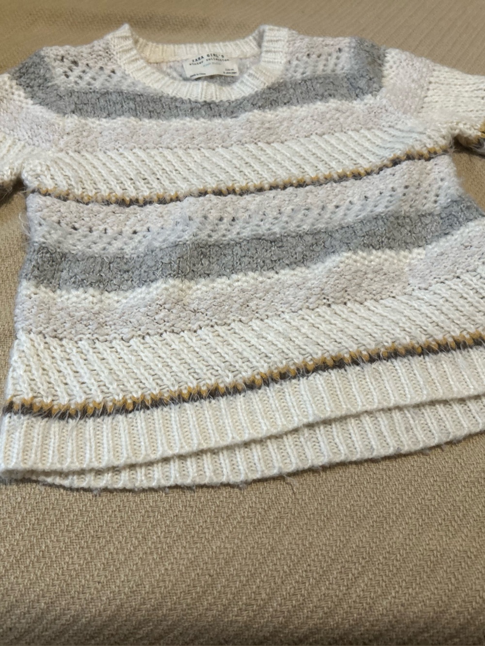 Zara Striped Crewneck Sweater in Ivory, Gray & Taupe
